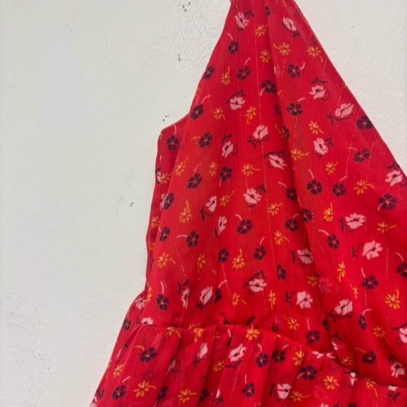 Madewell Ruffle Strap Wrap Dress Metallic Striped Praire Posies - Picture 6 of 15